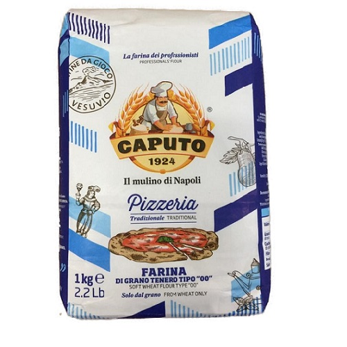 Bag of Caputo flour with branding and product details on a white background