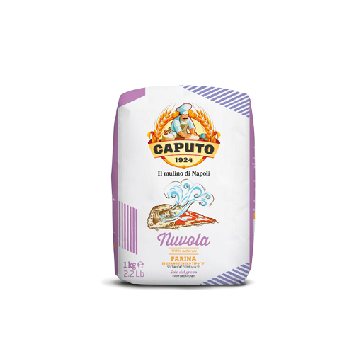 Bag of Caputo flour with branding and product details on a white background
